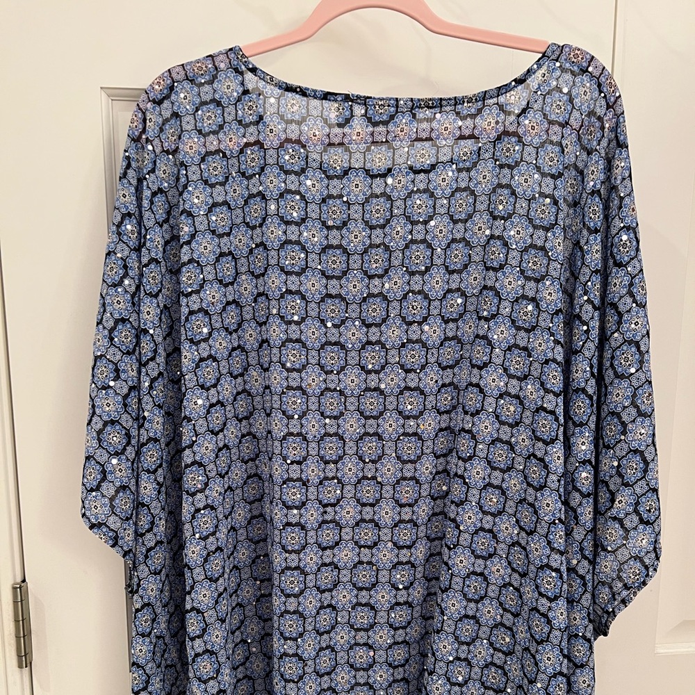 Susan Graver-New-XL-Blue Combo-Chiffon Mirror Geometric Top